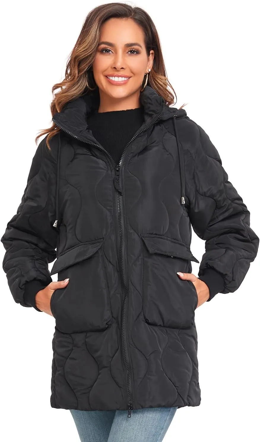 Women's Winter Thicken Puffer Coat Casual Quilted Jackets Warm Padded Down Alternative Hood Winter Outerwear 2025