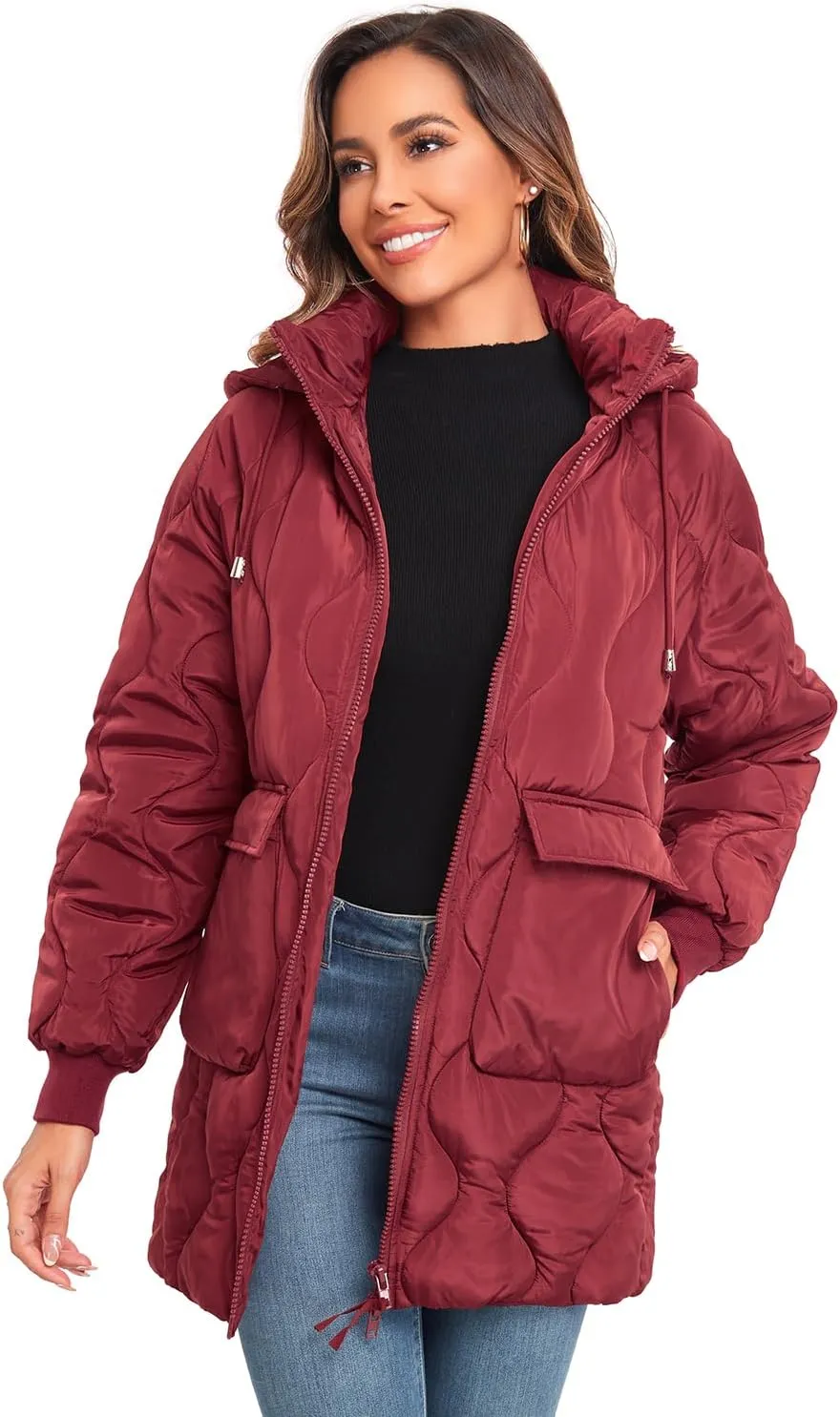Women's Winter Thicken Puffer Coat Casual Quilted Jackets Warm Padded Down Alternative Hood Winter Outerwear 2025