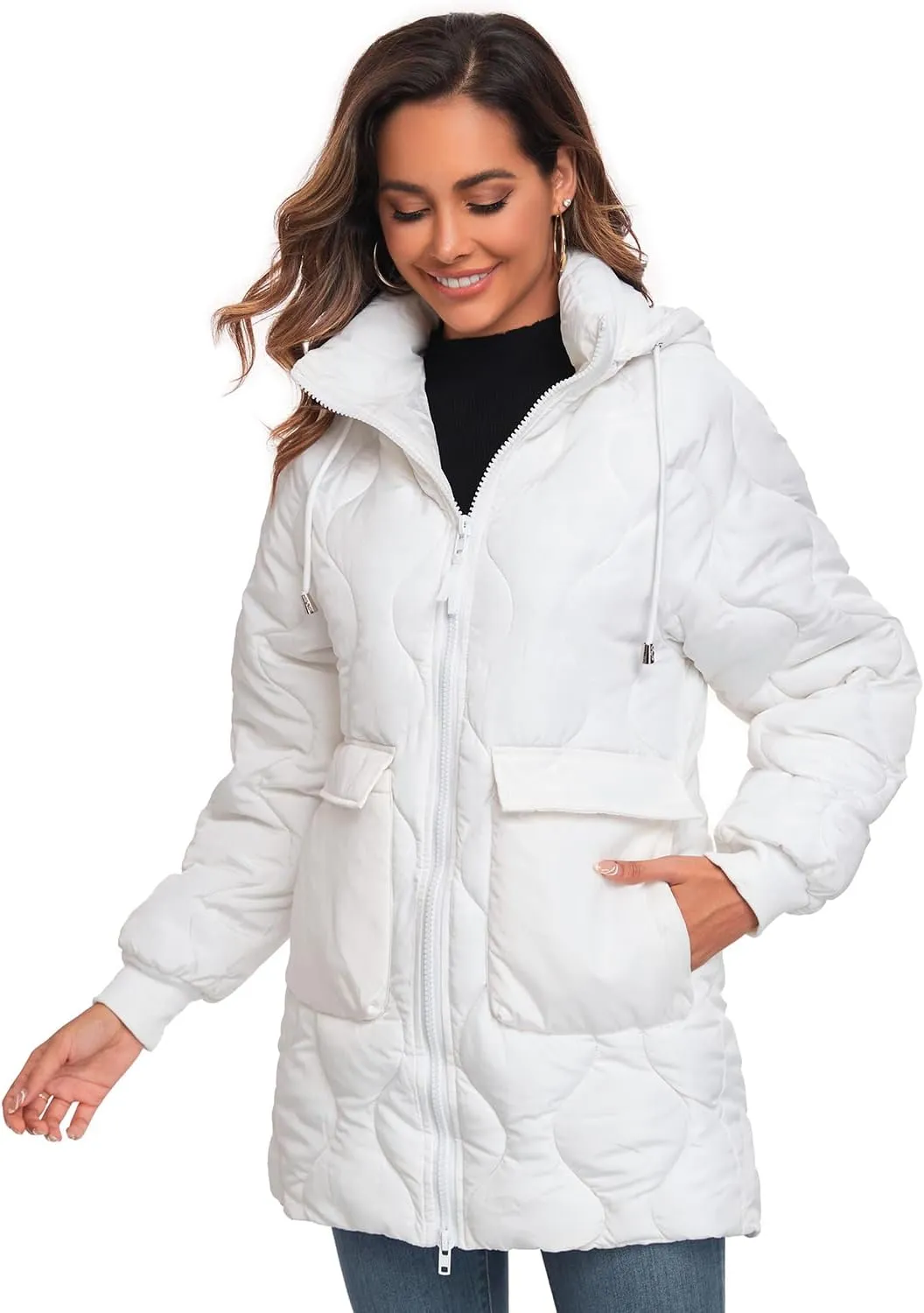 Women's Winter Thicken Puffer Coat Casual Quilted Jackets Warm Padded Down Alternative Hood Winter Outerwear 2025