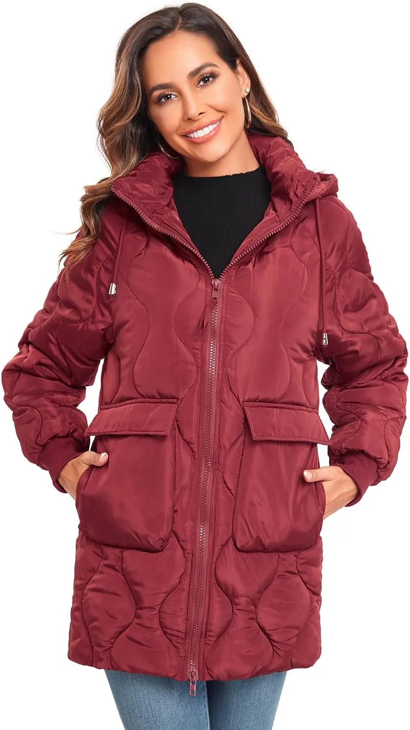 Women's Winter Thicken Puffer Coat Casual Quilted Jackets Warm Padded Down Alternative Hood Winter Outerwear 2025