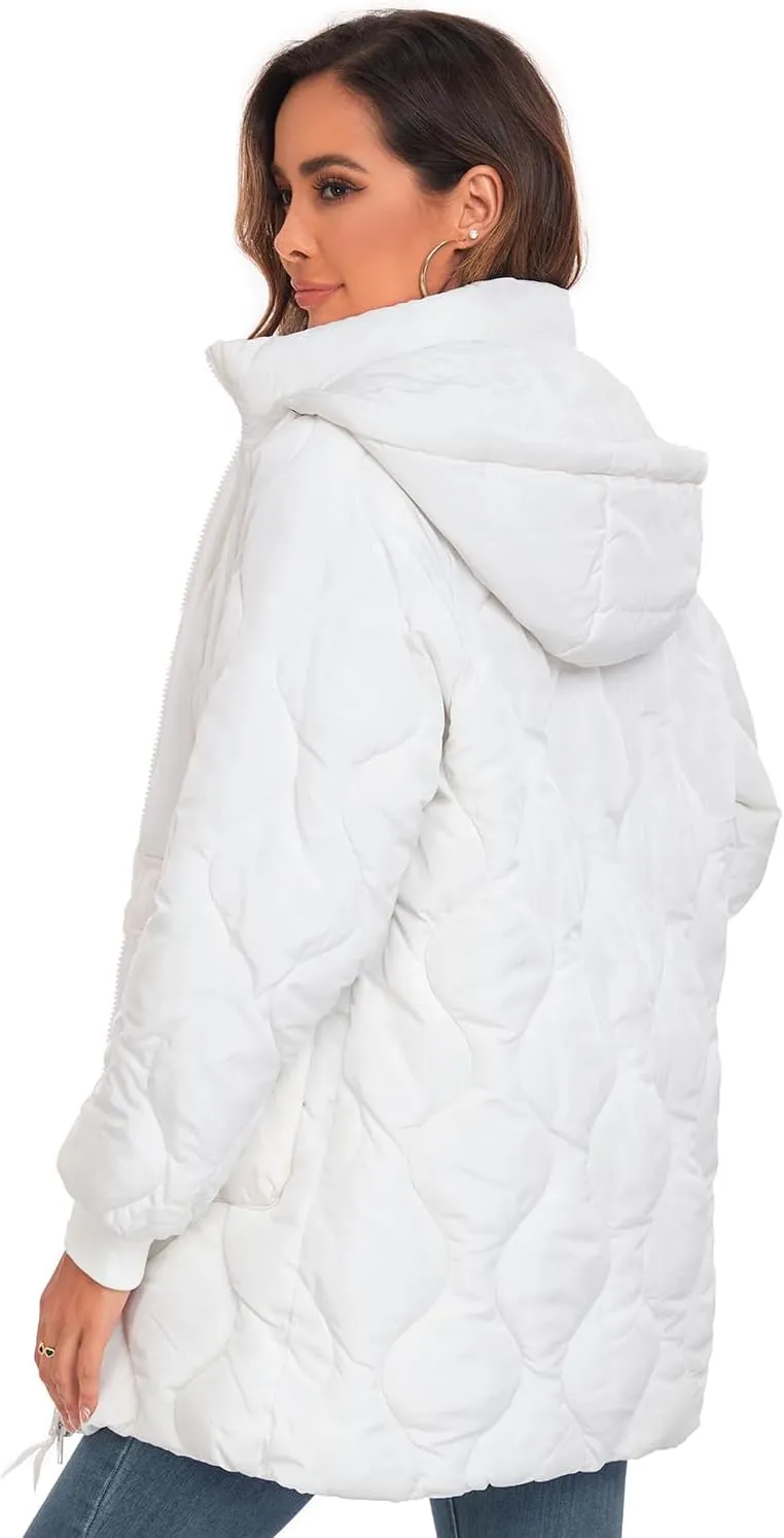 Women's Winter Thicken Puffer Coat Casual Quilted Jackets Warm Padded Down Alternative Hood Winter Outerwear 2025