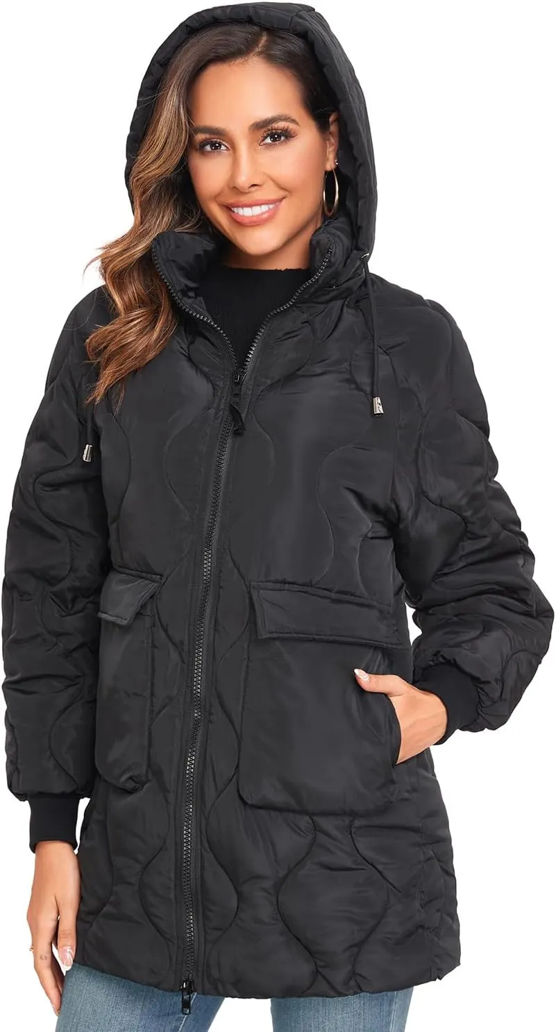 Women's Winter Thicken Puffer Coat Casual Quilted Jackets Warm Padded Down Alternative Hood Winter Outerwear 2025