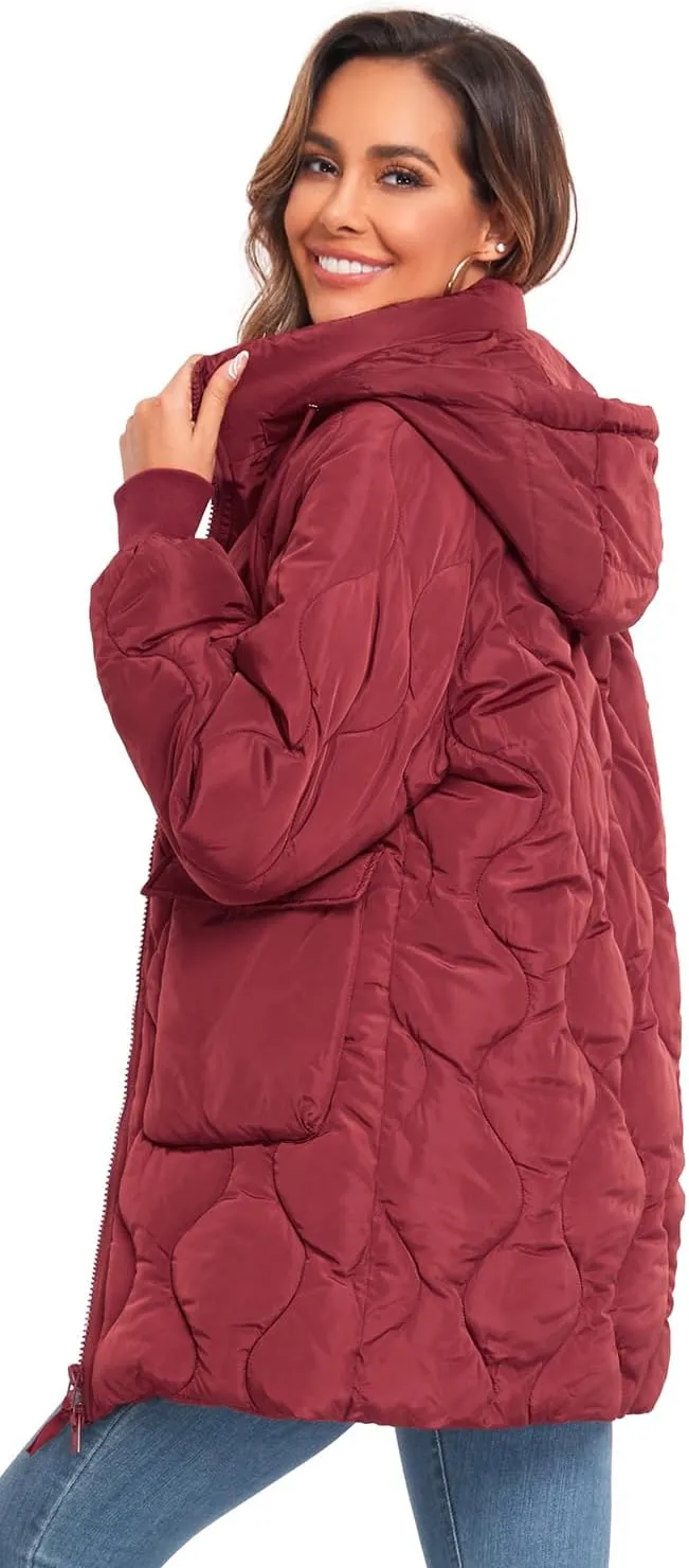 Women's Winter Thicken Puffer Coat Casual Quilted Jackets Warm Padded Down Alternative Hood Winter Outerwear 2025