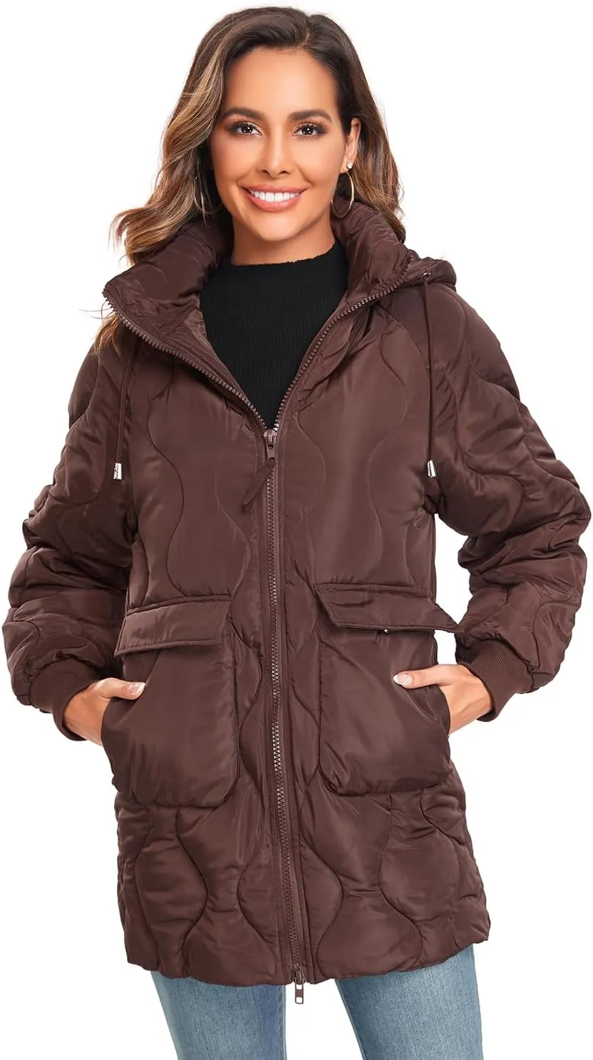 Women's Winter Thicken Puffer Coat Casual Quilted Jackets Warm Padded Down Alternative Hood Winter Outerwear 2025