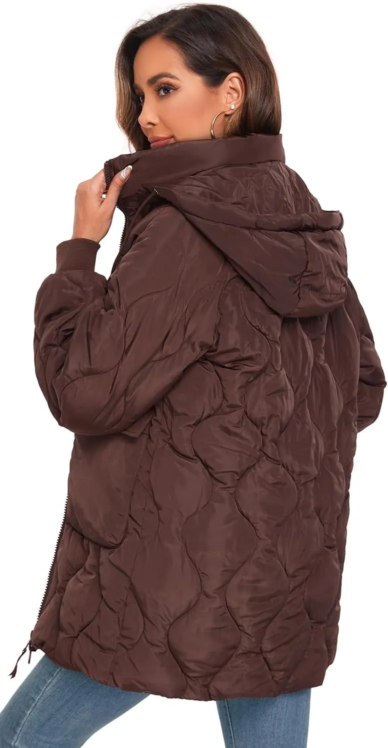 Women's Winter Thicken Puffer Coat Casual Quilted Jackets Warm Padded Down Alternative Hood Winter Outerwear 2025