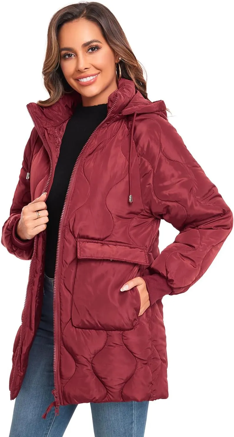 Women's Winter Thicken Puffer Coat Casual Quilted Jackets Warm Padded Down Alternative Hood Winter Outerwear 2025