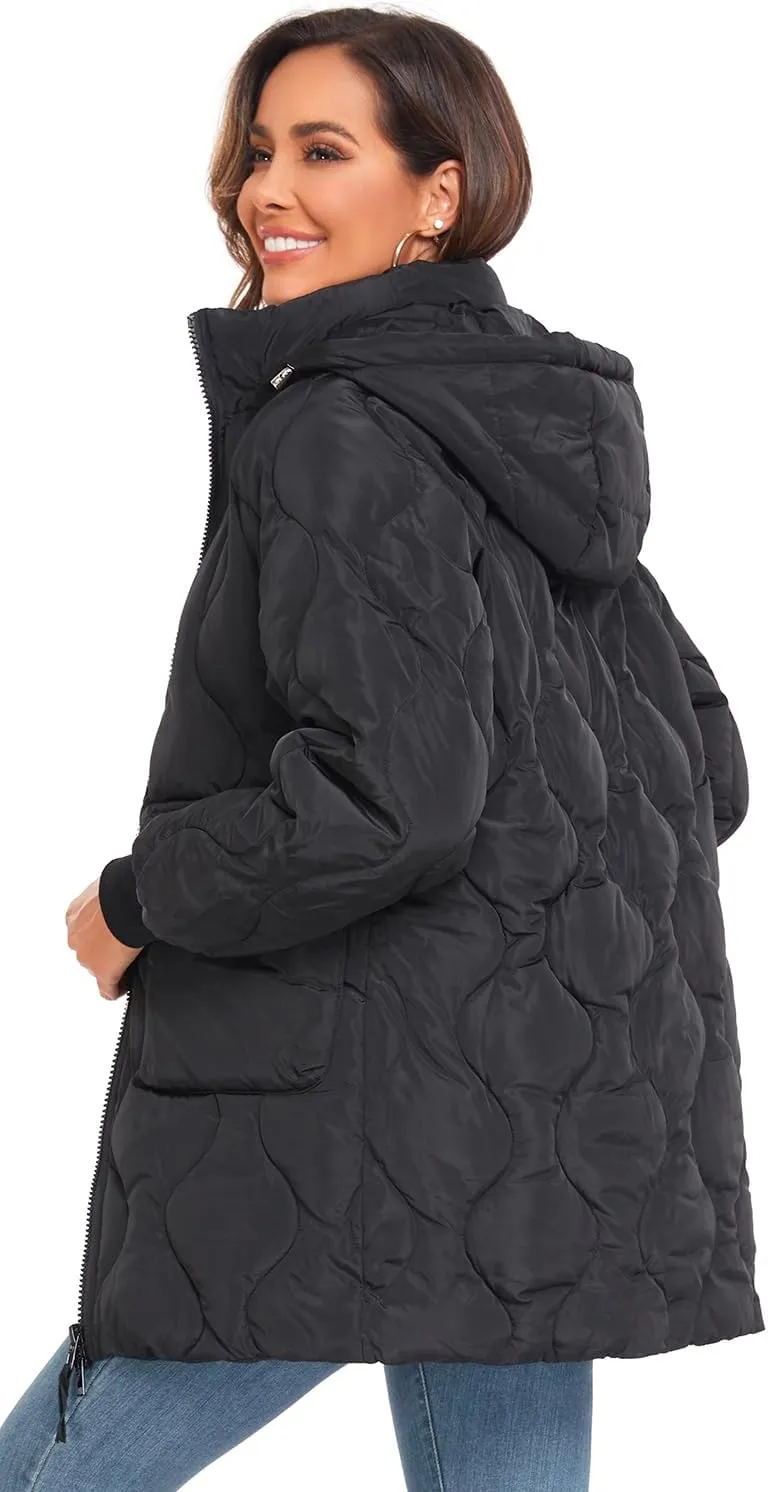 Women's Winter Thicken Puffer Coat Casual Quilted Jackets Warm Padded Down Alternative Hood Winter Outerwear 2025