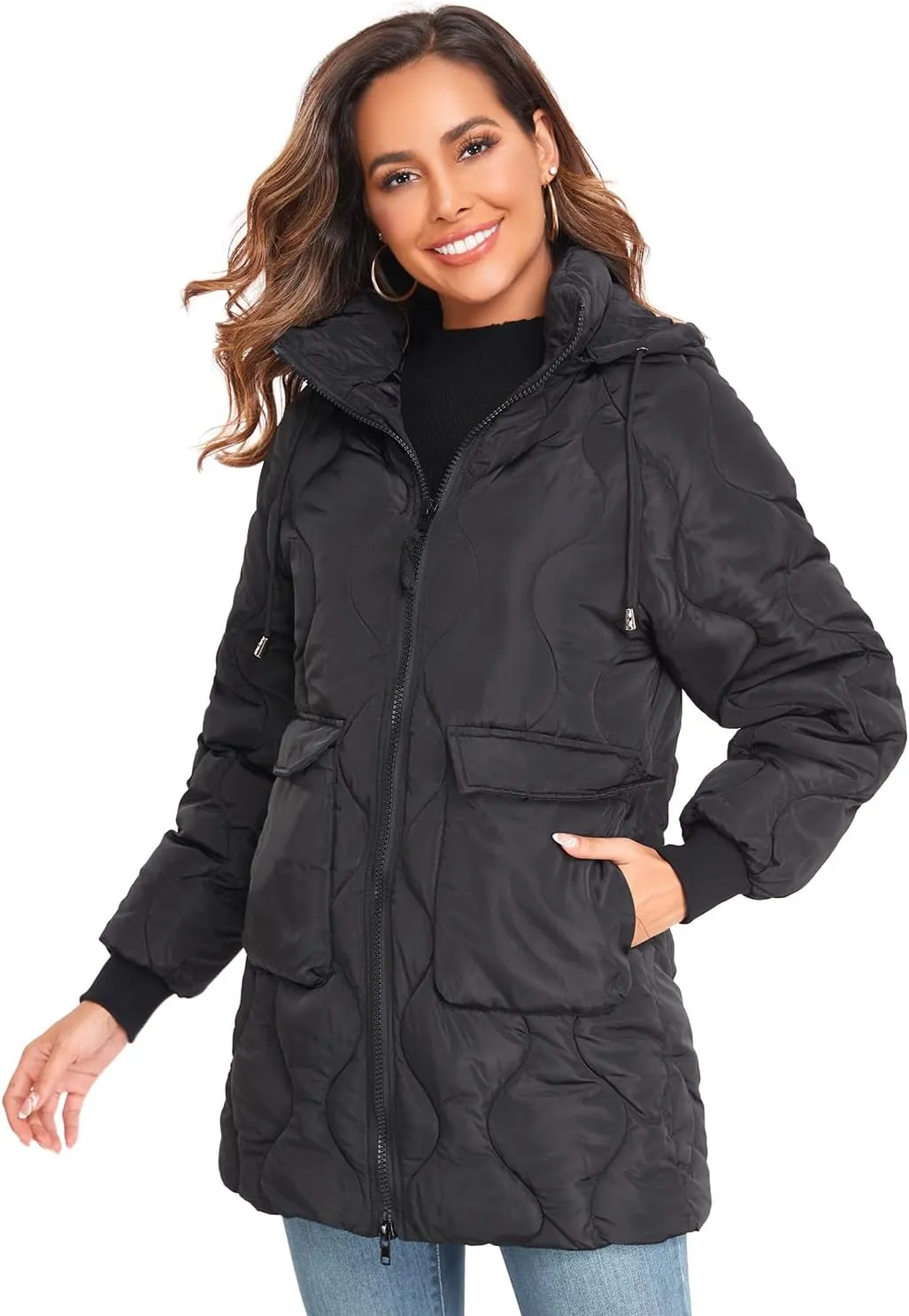 Women's Winter Thicken Puffer Coat Casual Quilted Jackets Warm Padded Down Alternative Hood Winter Outerwear 2025