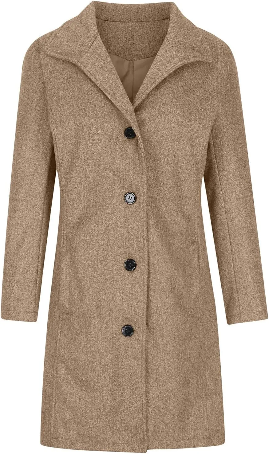 Womens Winter Wool Blend Coats Dressy Pea Coats Classic Lapel Wool Single Breasted Long Coat Dress Trench Coats