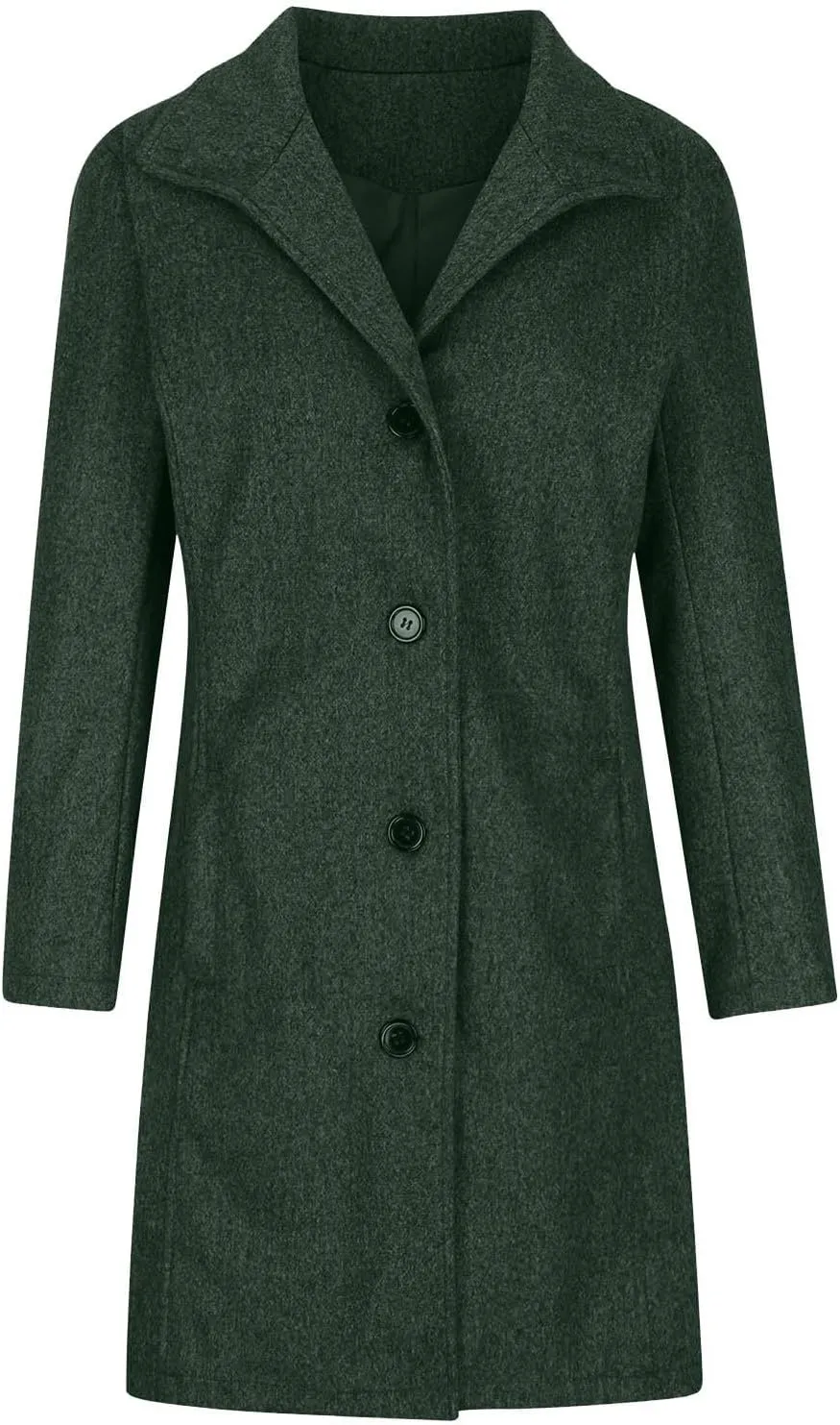 Womens Winter Wool Blend Coats Dressy Pea Coats Classic Lapel Wool Single Breasted Long Coat Dress Trench Coats