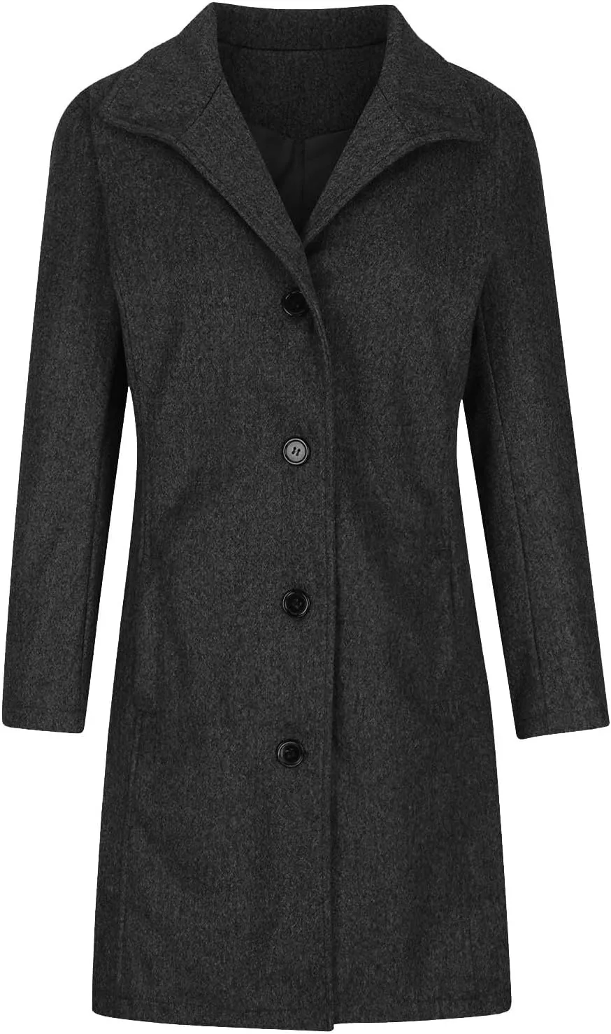 Womens Winter Wool Blend Coats Dressy Pea Coats Classic Lapel Wool Single Breasted Long Coat Dress Trench Coats