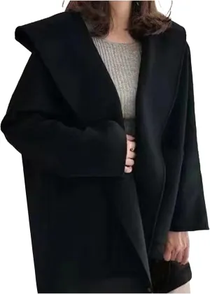 Womens Wool Blend Coats Warm Winter Coats Hooded Classic Casual Long Sleeve Open Front Cardigan Oversized Trench Coats