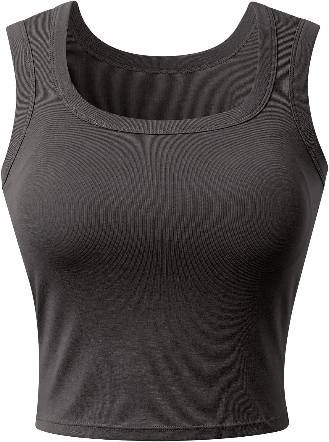Women's Y2K Square Neck Tanks Built-in Bra Ribbed Yoga Camisoles with Breathable Mesh Gym-to-Street Crop Tops