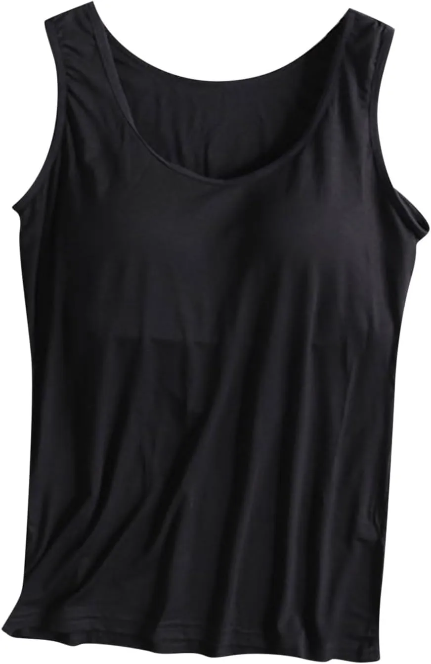 Workout Tank Tops for Women with Built in Bras Padded Modal Breathable Solid Basic Tanks Plus Size Casual Running Yoga Shirts