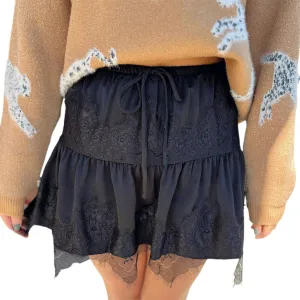 WZTYYDS Women Y2K Lace Mini Skirt Low Rise Ruffle Layered Pleated Flowy Skirts