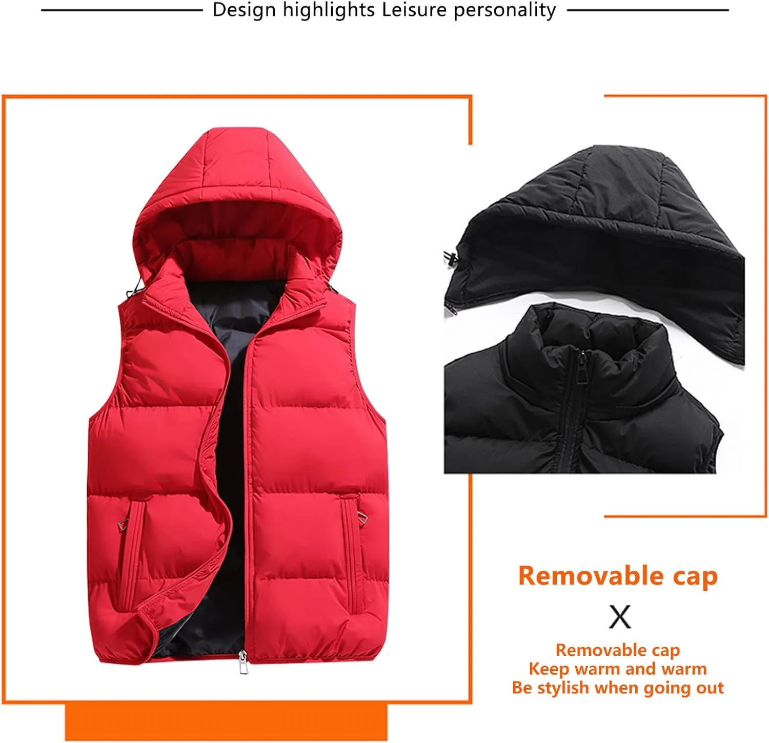 Ymosrh Mens Casual Winter Vest Lightweight Water Resistant Quilted Hooded Puffer Vest Jacket Fall Coat with Hood, S-2XL