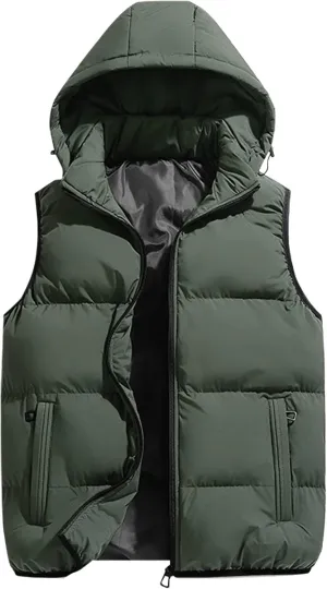 Ymosrh Mens Casual Winter Vest Lightweight Water Resistant Quilted Hooded Puffer Vest Jacket Fall Coat with Hood, S-2XL