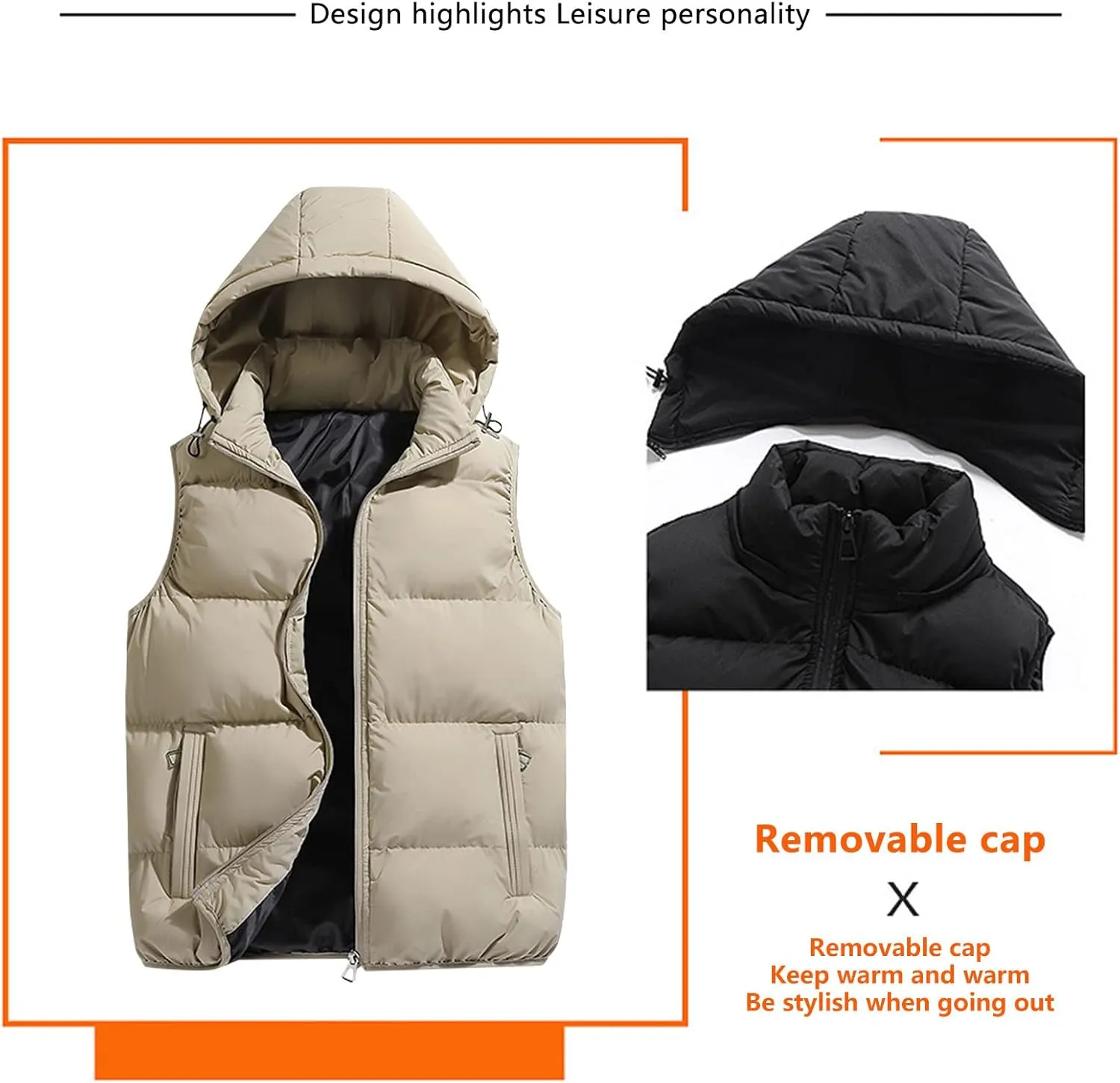 Ymosrh Mens Casual Winter Vest Lightweight Water Resistant Quilted Hooded Puffer Vest Jacket Fall Coat with Hood, S-2XL