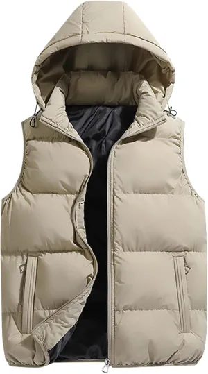Ymosrh Mens Casual Winter Vest Lightweight Water Resistant Quilted Hooded Puffer Vest Jacket Fall Coat with Hood, S-2XL