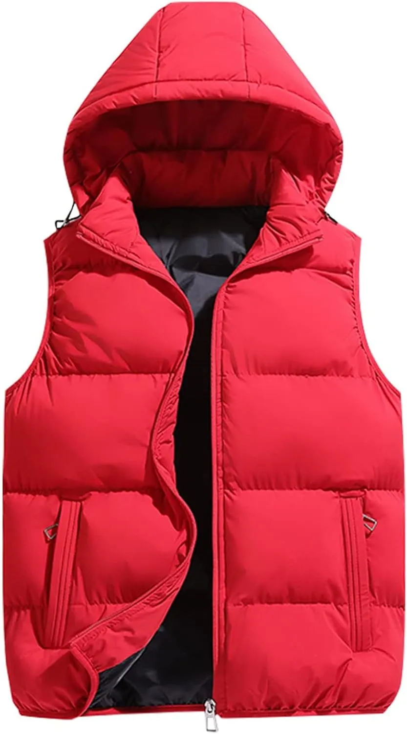 Ymosrh Mens Casual Winter Vest Lightweight Water Resistant Quilted Hooded Puffer Vest Jacket Fall Coat with Hood, S-2XL
