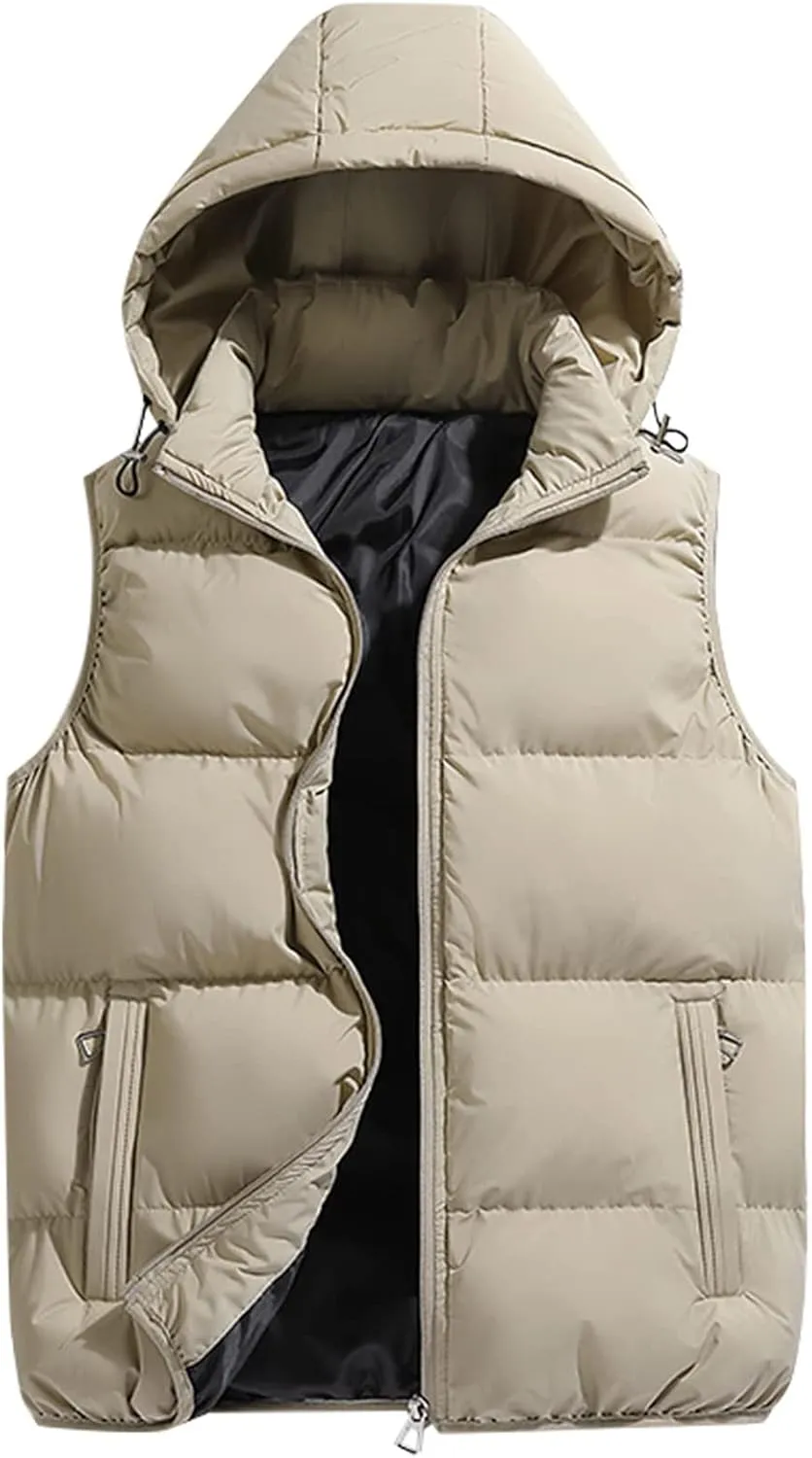Ymosrh Mens Casual Winter Vest Lightweight Water Resistant Quilted Hooded Puffer Vest Jacket Fall Coat with Hood, S-2XL