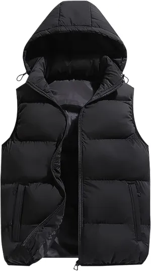 Ymosrh Mens Casual Winter Vest Lightweight Water Resistant Quilted Hooded Puffer Vest Jacket Fall Coat with Hood, S-2XL