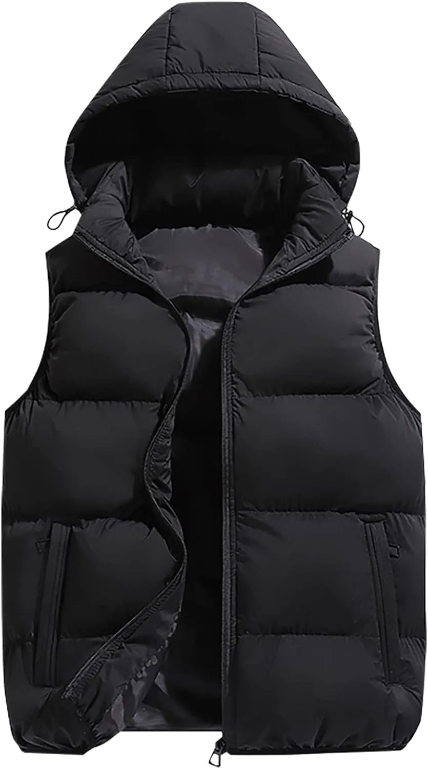 Ymosrh Mens Casual Winter Vest Lightweight Water Resistant Quilted Hooded Puffer Vest Jacket Fall Coat with Hood, S-2XL