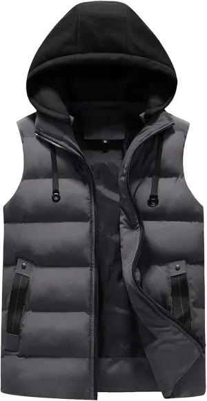 Ymosrh Men's Vest Jacket Light Winter Jacket Warm Outdoor Sleeveless Lightweight Water Resistant Vests With Hood, XS-2XL