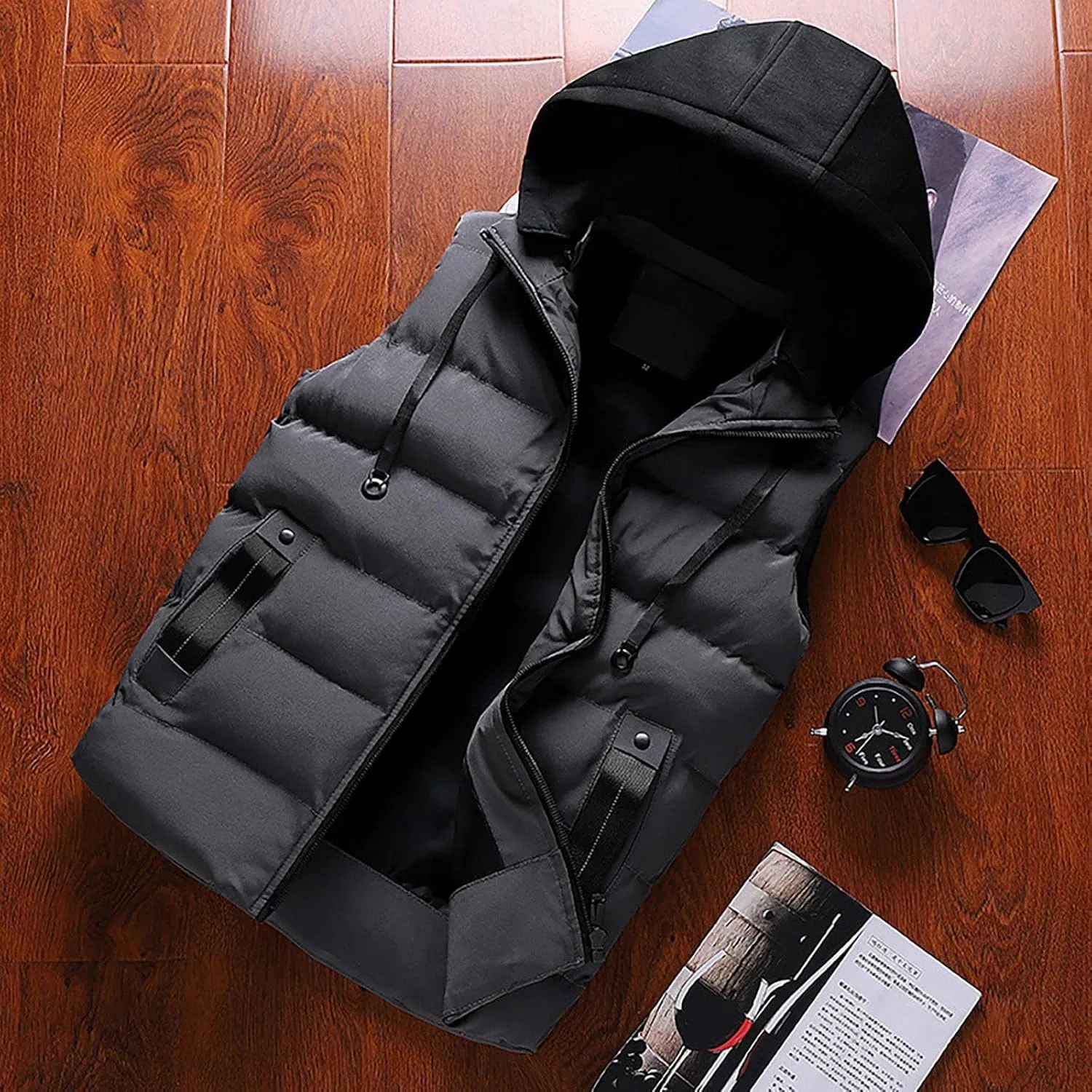 Ymosrh Men's Vest Jacket Light Winter Jacket Warm Outdoor Sleeveless Lightweight Water Resistant Vests With Hood, XS-2XL