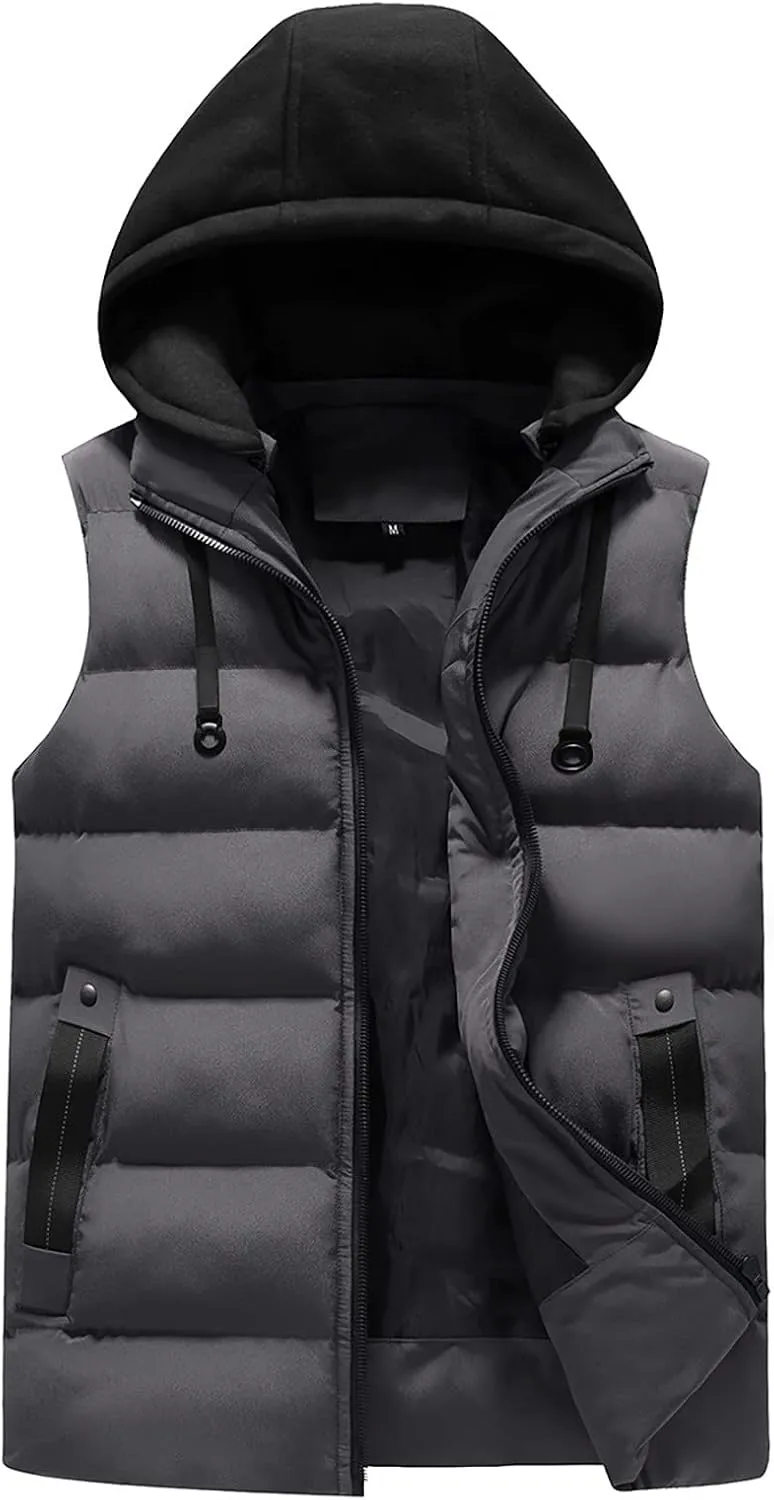 Ymosrh Men's Vest Jacket Light Winter Jacket Warm Outdoor Sleeveless Lightweight Water Resistant Vests With Hood, XS-2XL