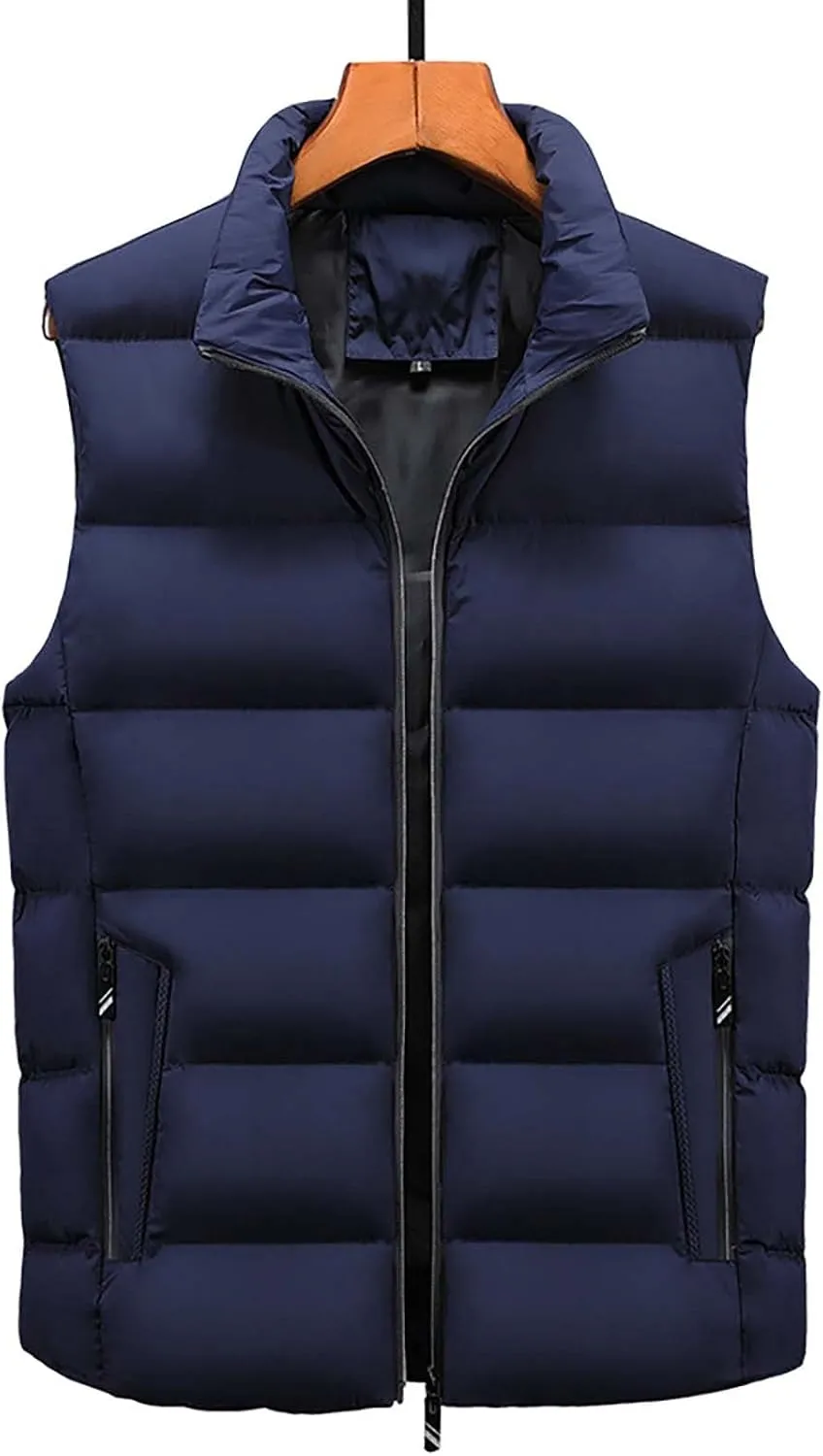 Ymosrh Mens Warm Down Vest Sleeveless Jacket Bubble Zipper Winter Outdoor Water-Resistant Coat Outerwear Vests, XXL-5XL