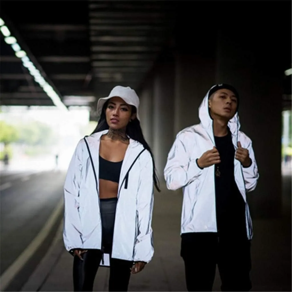 Ymosrh Women's Mens Winter Jackets Reflective Jacket Men/Windbreaker Hooded Streetwear Coat for Men