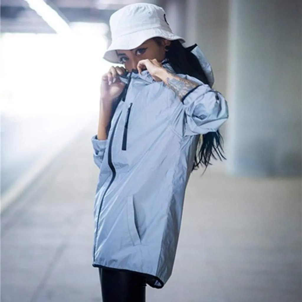 Ymosrh Women's Mens Winter Jackets Reflective Jacket Men/Windbreaker Hooded Streetwear Coat for Men