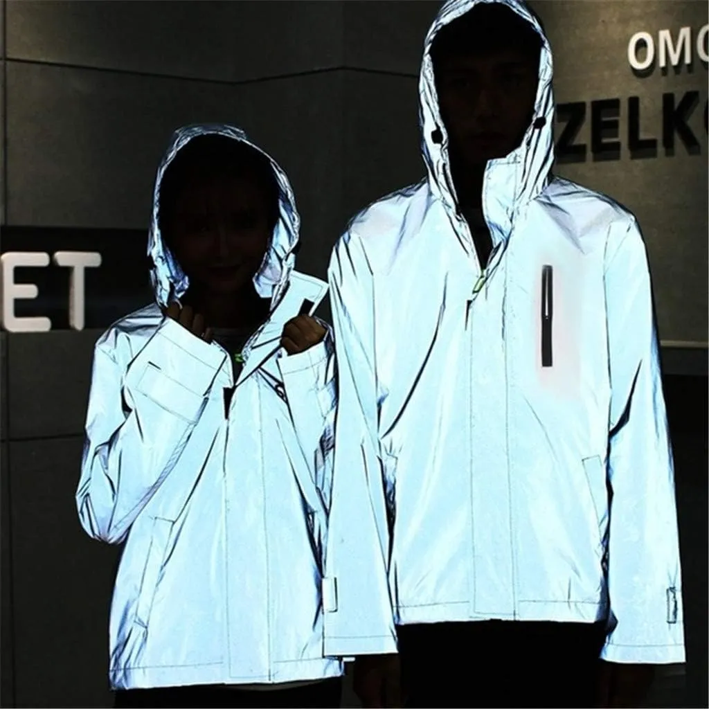 Ymosrh Women's Mens Winter Jackets Reflective Jacket Men/Windbreaker Hooded Streetwear Coat for Men