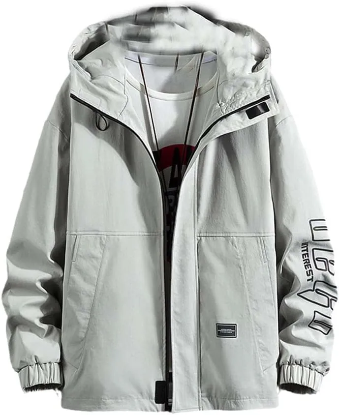 Youllyuu Men's Bomber Jacket Hooded Jacket Coats Streetwear Black Cargo Jacket Printed Windbreaker