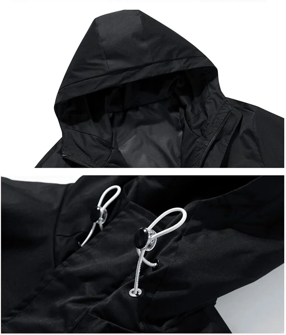 Youllyuu Men's Bomber Jacket Hooded Jacket Coats Streetwear Black Cargo Jacket Printed Windbreaker