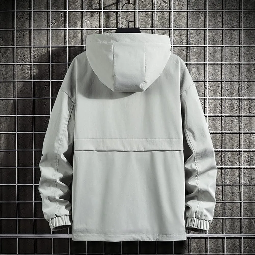 Youllyuu Men's Bomber Jacket Hooded Jacket Coats Streetwear Black Cargo Jacket Printed Windbreaker