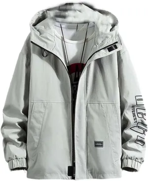 Youllyuu Men's Bomber Jacket Hooded Jacket Coats Streetwear Black Cargo Jacket Printed Windbreaker