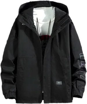 Youllyuu Men's Bomber Jacket Hooded Jacket Coats Streetwear Black Cargo Jacket Printed Windbreaker