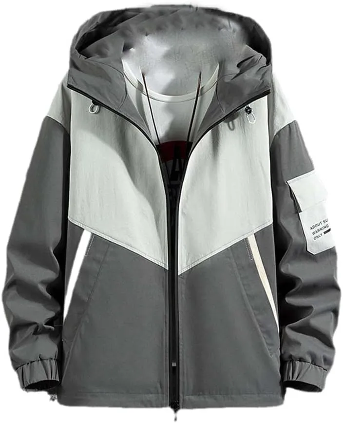 Youllyuu Men's Bomber Jacket Hooded Jacket Coats Streetwear Black Cargo Jacket Printed Windbreaker