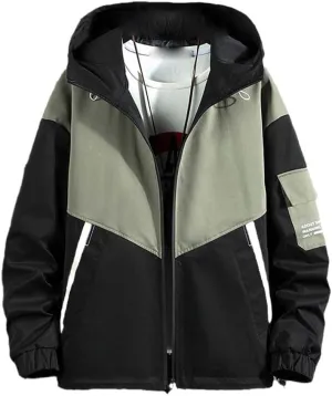 Youllyuu Men's Bomber Jacket Hooded Jacket Coats Streetwear Black Cargo Jacket Printed Windbreaker
