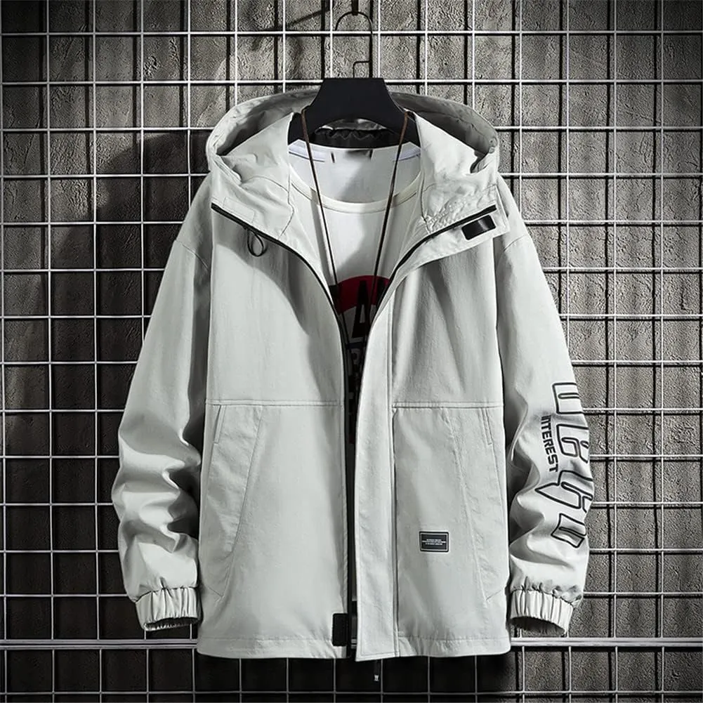 Youllyuu Men's Bomber Jacket Hooded Jacket Coats Streetwear Black Cargo Jacket Printed Windbreaker
