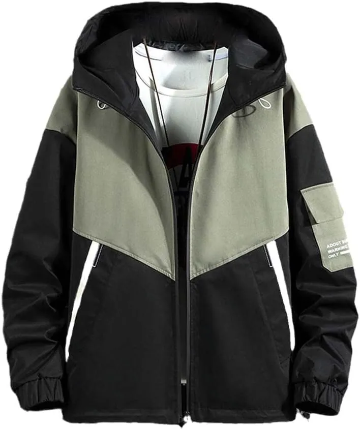 Youllyuu Men's Bomber Jacket Hooded Jacket Coats Streetwear Black Cargo Jacket Printed Windbreaker