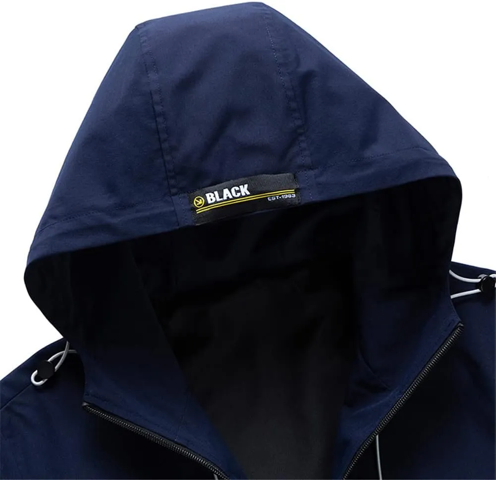 Youllyuu Men's Cargo Jacket Solid Color Windbreaker Bomber Jackets Hooded Outerwear Streetwear