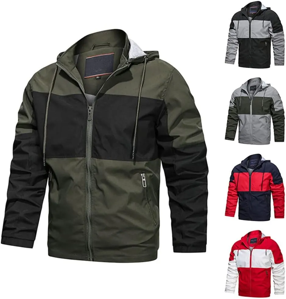 Youllyuu Mens Hooded Jackets Zipper Windbreaker Bomber Jacket Outdoor Streetwear Coats