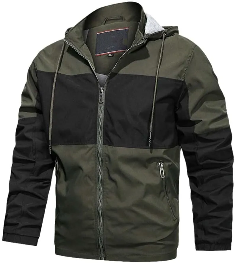 Youllyuu Mens Hooded Jackets Zipper Windbreaker Bomber Jacket Outdoor Streetwear Coats