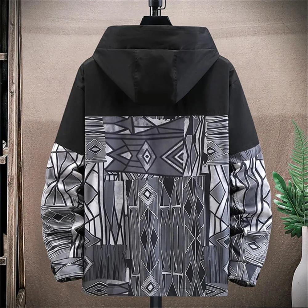 YTR6TW Men's Hooded Jackets Men Hip Hop Streetwear Patchwork Jacket Coat Male Plus Size Outerwear