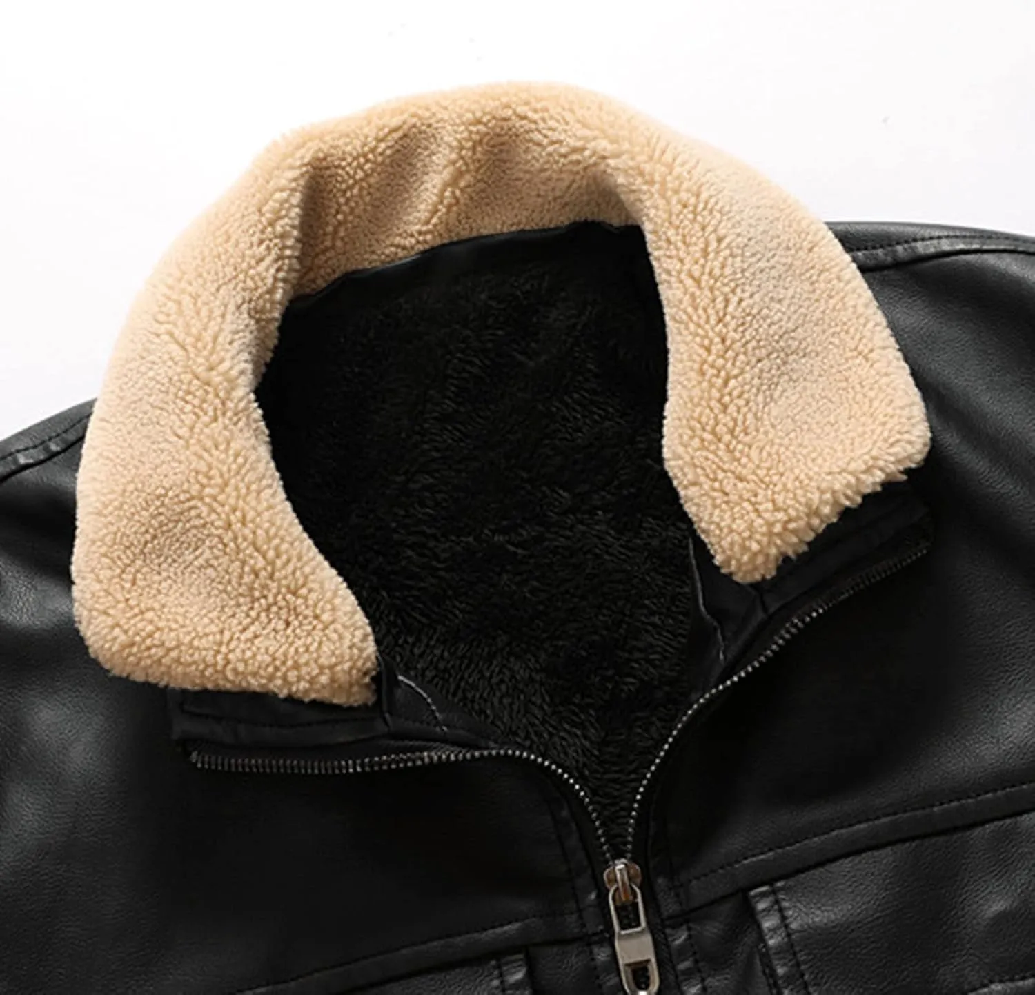 ZYXTIM Men's Classic Fit PU Faux Fur Leather Jackets Winter Sherpa Fleece Lined Aviator Bomber Jacket Windbreaker Outwear