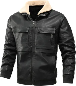 ZYXTIM Men's Classic Fit PU Faux Fur Leather Jackets Winter Sherpa Fleece Lined Aviator Bomber Jacket Windbreaker Outwear