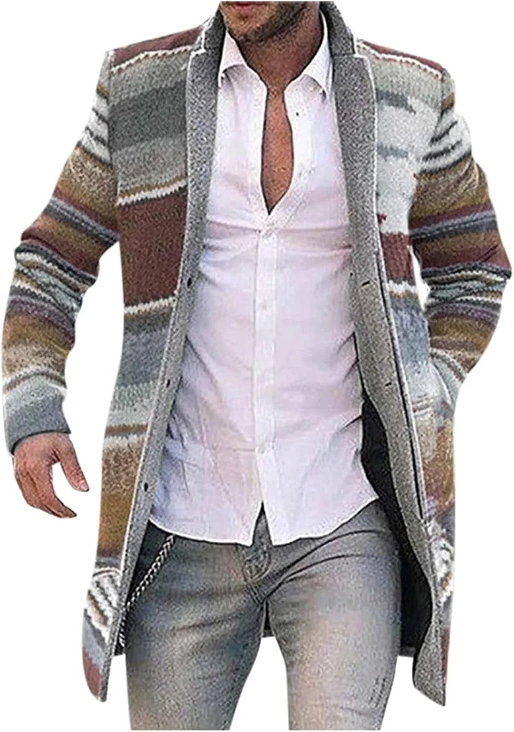 ZYXTIM Men's Floral Pattern Printed Cable Knit Cardigan Shawl Lapel Casual Open Front Button Down Slim Long Sleeve Sweaters